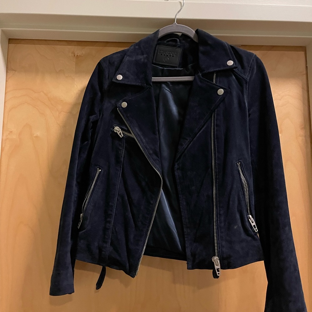 Blank NYC blue suede moto jacket